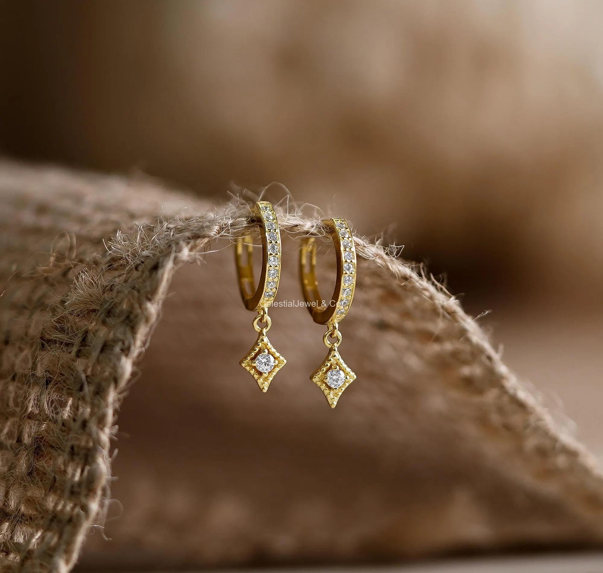 Rhombus CZ Huggie Hoop Moonlight Earring – Celestial Jewel