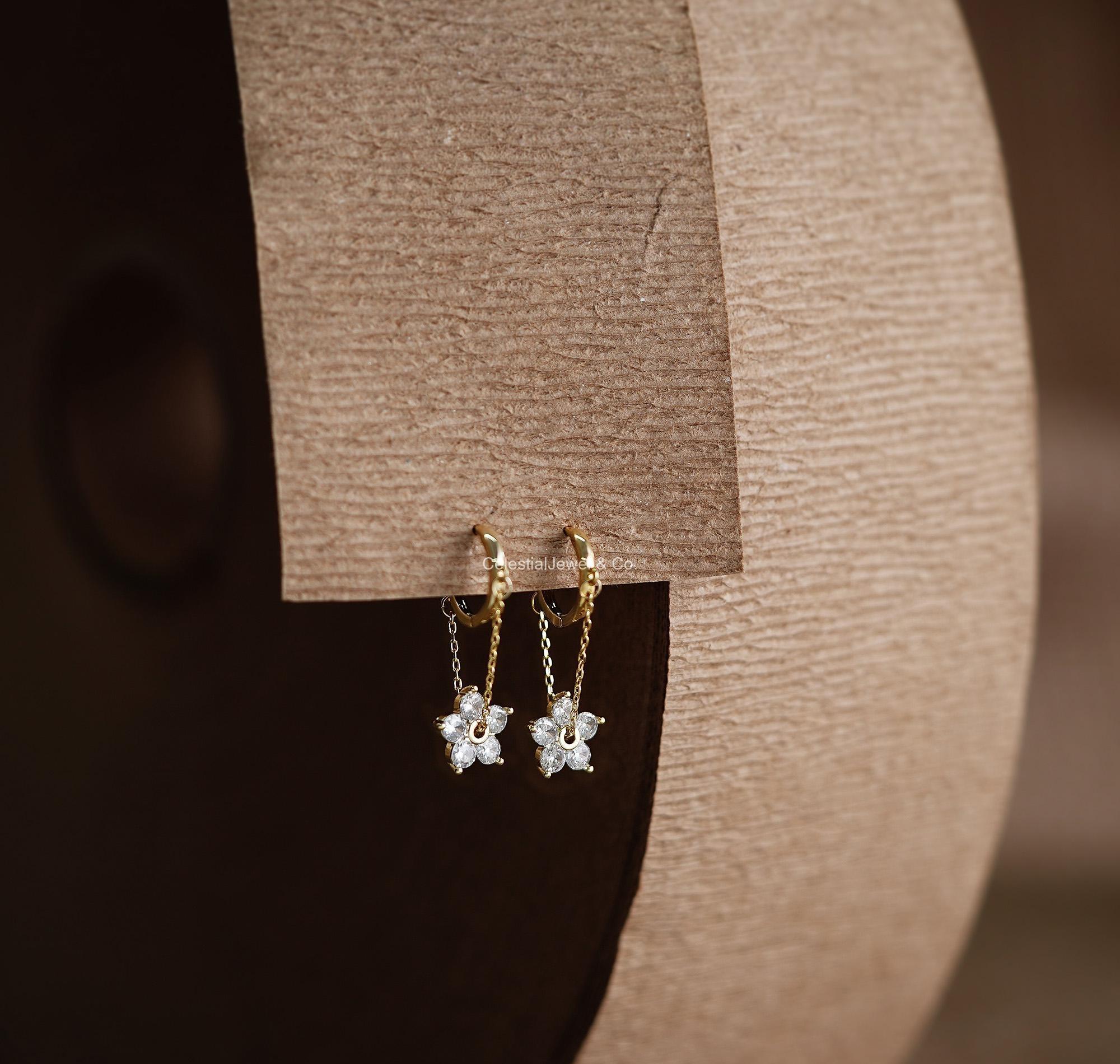 Dainty Flower Huggie Hoops: A Moonlight Earring – Celestial Jewel